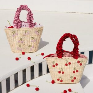 日本 Maison de FLEUR 櫻桃 玉米皮 LACE手柄 藤編手袋 チェリーメイズフリルハンドルカゴバッグ