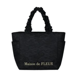 日本 Maison de FLEUR 蕾絲緞面側袋手提袋 レースサテンサイドポケットトートバッグ