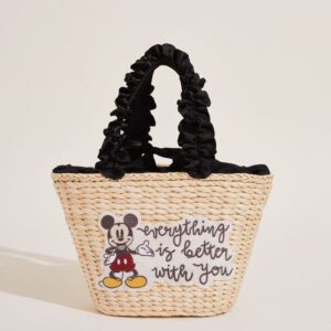 日本Maison de FLEUR Mickey Mouse 荷葉邊 手挽 藤籃袋フリルハンドルカゴバッグ