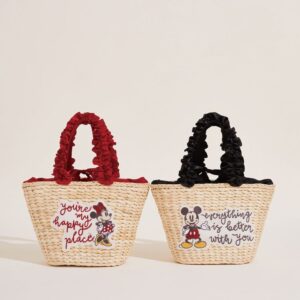 日本Maison de FLEUR Minnie Mouse 荷葉邊 手挽 藤籃袋フリルハンドルカゴバッグ