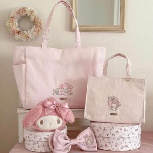 日本Maison de FLEUR My Melody 大側孭袋 蝴蝶結 收納袋 手袋 4件套 スクエアトートバッグ SANRIO