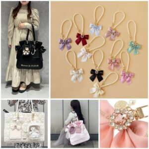 日本Maison de FLEUR 珠寶飾帶珍珠手鏈ビジューリボンパールストラップ