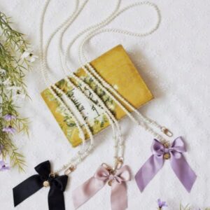 日本Maison de FLEUR 電話/手袋 珍珠蝴蝶結肩帶ラインストーンパールチェーン