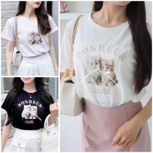 日本INGNI 蝴蝶結貓咪T恤 イング リボン付ねこTシャツ