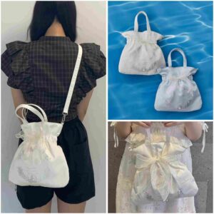 日本Maison de FLEUR 海洋風 貝殼印花 蝴蝶結 小手袋/側孭袋 シーシェルプリントリボン2Wayバッグ