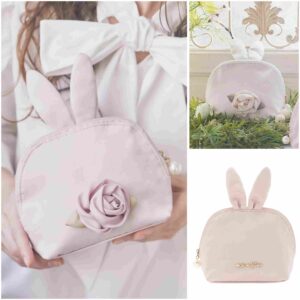 日本Maison de FLEUR 兔兔造型 玫瑰花 小收納袋 ラビットポーチ