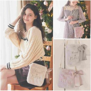 日本Maison de FLEUR 迷你毛毛珍珠斜孭袋メモリアルファーパールミニショルダーバッグ