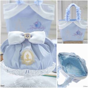 日本Maison de FLEUR Cinderella 灰姑娘 小手袋 收納袋 フリルハンドルトートバッグ リボンポーチ