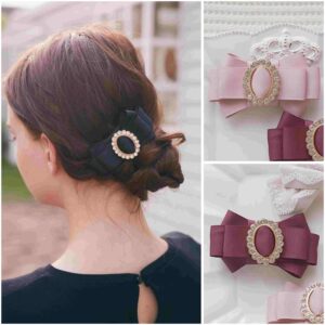 日本Maison de FLEUR 絲絨蝴蝶結髮夾ビジューバックルリボンバレッタ