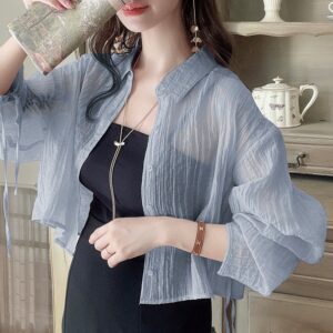 日本GRL 皺褶 抽繩袖 半透恤衫 ワッシャーシアードロストスリーブシャツ[dk1157]