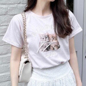 日本INGNI 蝴蝶結貓咪T恤 イング リボン付ねこTシャツ