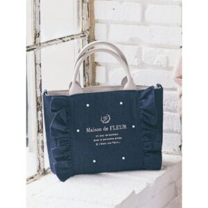 [深色特$198]日本Maison de FLEUR 牛仔布 荷葉邊 側孭袋 手袋 2Wayデニムフリルトートバッグ