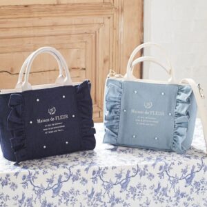 [深色特$198]日本Maison de FLEUR 牛仔布 荷葉邊 側孭袋 手袋 2Wayデニムフリルトートバッグ