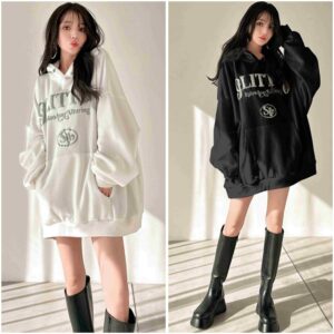 日本GRL Metal風 OVERSIZE絨裡 連帽 長 衛衣メタリックプリントロゴビッグ裏起毛パーカー[pm237]