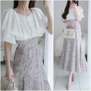 日本GRL 印花拼接人魚裙連身裙 花柄ドッキングマーメイドワンピース[on337a]