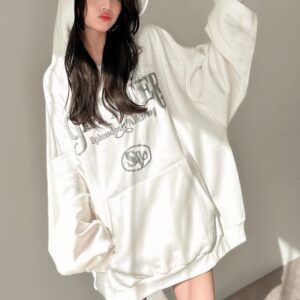 日本GRL Metal風 OVERSIZE絨裡 連帽 長 衛衣メタリックプリントロゴビッグ裏起毛パーカー[pm237]