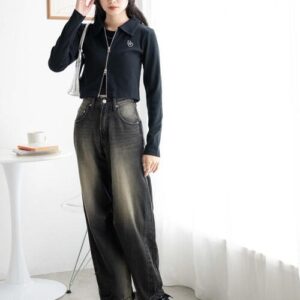 日本WEGO 雙頭拉鏈刺繍寬鬆T恤 ダブルジップロゴ刺繍ロンT