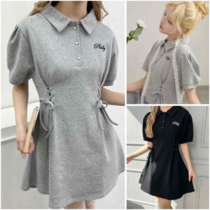 日本WEGO 刺繡繫帶Polo連身裙 レースアップポロワンピース