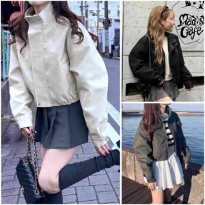 早鳥$98起🐦日本GRL復古風立領皮革外套 ヴィンテージ風スタンドネックレザージャケット[kd98]