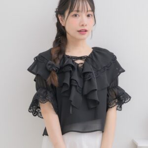 日本ems excite  雪紡荷葉邊上衣 シフォンフリル