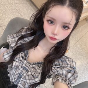 日本GRL 短款格仔蝴蝶結上衣 ビッグリボンチェック柄トップス[dk1475]