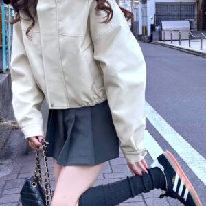 早鳥$98起🐦日本GRL復古風立領皮革外套 ヴィンテージ風スタンドネックレザージャケット[kd98]