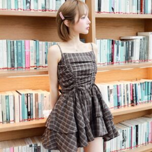 日本GRL 格紋抽繩蝴蝶結迷你連身裙 チェック柄ドロストリボンミニワンピース[dk1357]