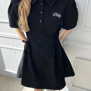 日本WEGO 刺繡繫帶Polo連身裙 レースアップポロワンピース