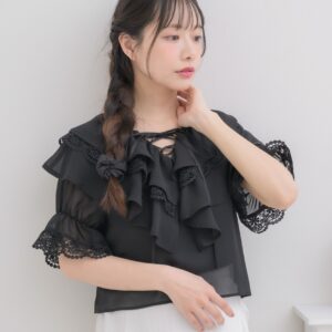 日本ems excite  雪紡荷葉邊上衣 シフォンフリル