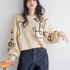 超吸睛！勁特別😍😍😍日本LOWRYS FARM藝術感 自由繪線 冷衫 エンブロイダリーニップルオーバー