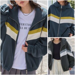 日本MONO-MART 線條拼接高領運動拉鍊衛衣ライン切替ハイネックトラックジップパーカー